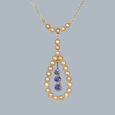 Antique Sapphire and Pearl Necklace 15ct Gold