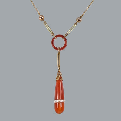 Art Deco Carnelian and Rock Crystal Necklace