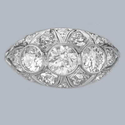 Art Deco 3ct Old Cut Diamond Platinum Bombé Ring
