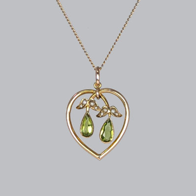 Art Nouveau Peridot Pendant with pearl accents