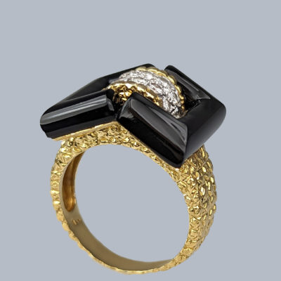 Kutchinsky Ring Diamond Onyx  London 1972 Buckle Ring