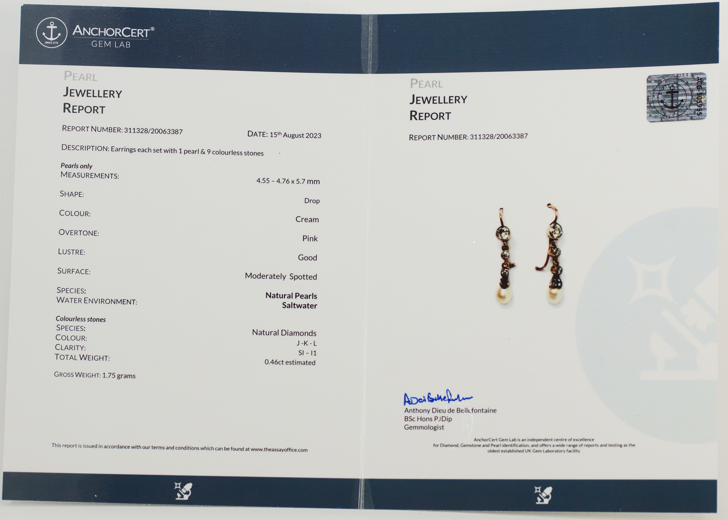 Certificate Edwardian natural pearl earrings