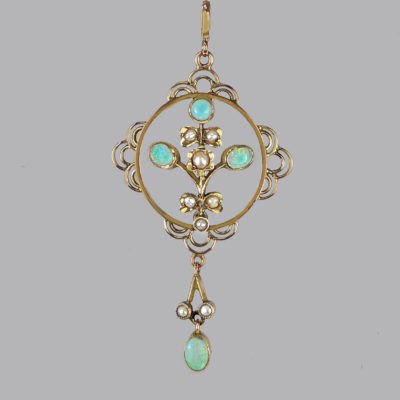 Art Nouveau Opal and Seed Pearl Pendant