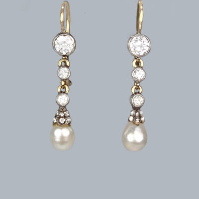 Edwardian Natural Pearl Diamond Drop Earrings