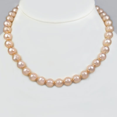 Vintage Pearl Necklace Pink Freshwater 10mm with Gem Report
