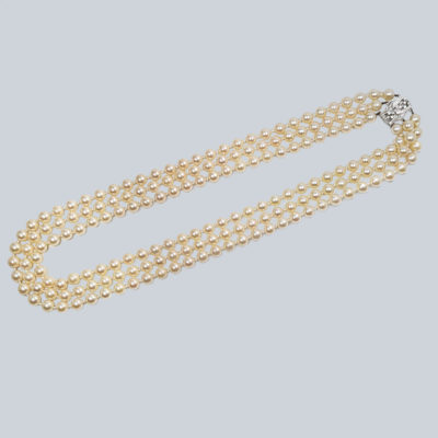 Art Deco Pearl Necklace with Diamond Clasp Vintage