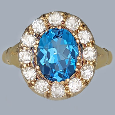Topaz Old Cut Diamond Cluster Ring 18ct Gold