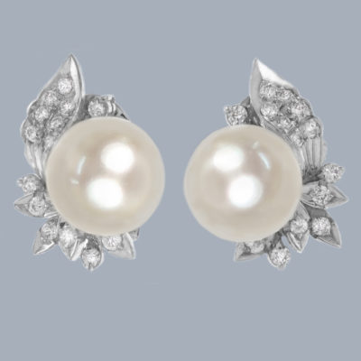 Vintage Diamond and Pearl Floral Earrings 1950s