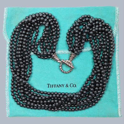 Tiffany and Co Hematite Torsade Necklace Silver Toggle