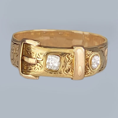 Victorian Old Mine Cut Diamond 18ct Gold Buckle Ring