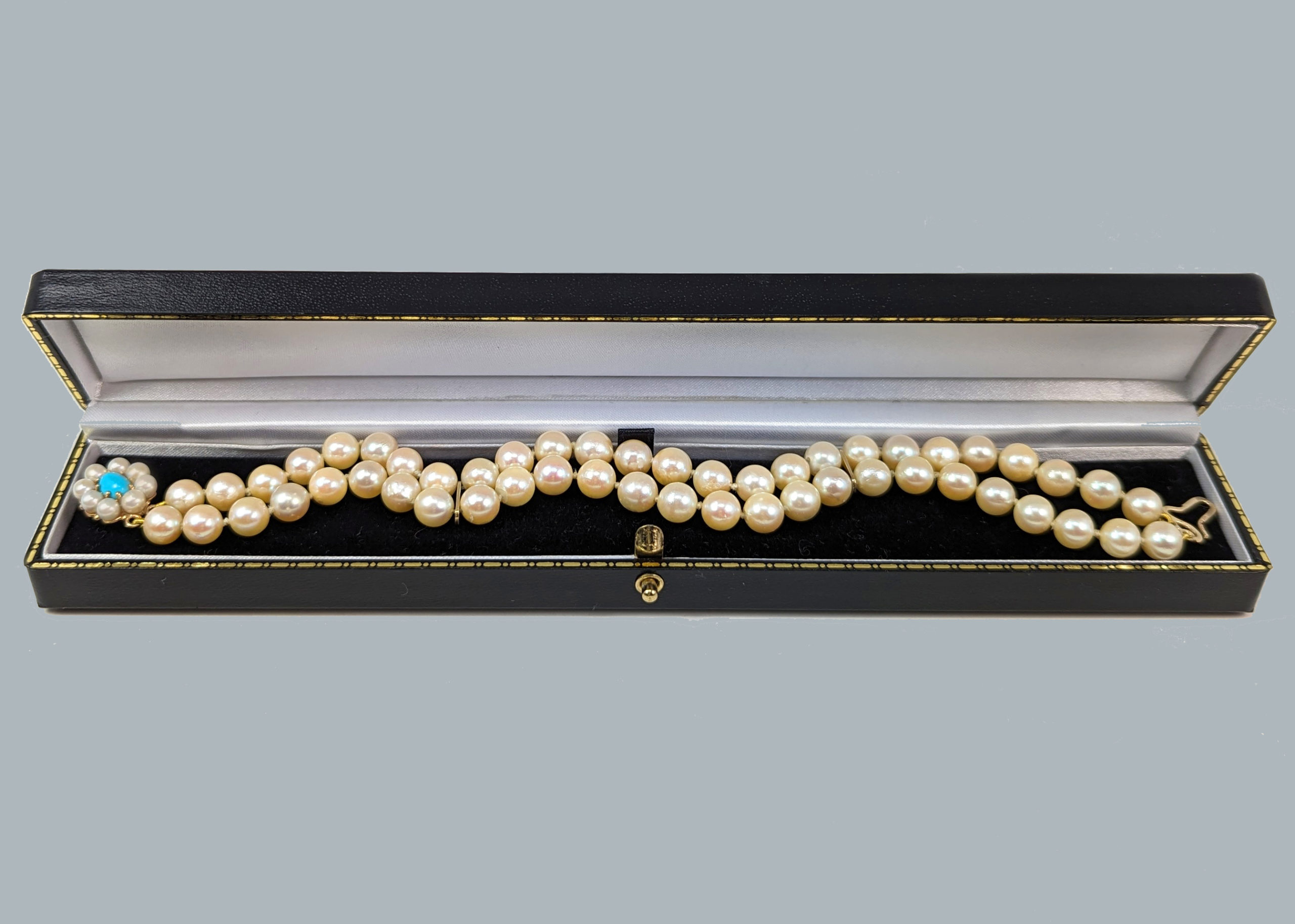 vintage pearl bracelet turquoise clasp in box