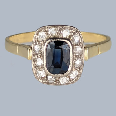 Vintage Sapphire Rose Cut Diamond Cluster Ring