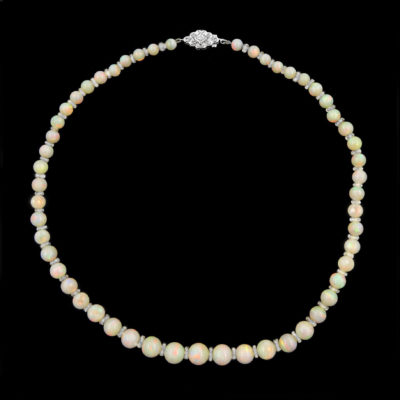 Antique Opal Bead and Rock Crystal Necklace with Diamond Clasp