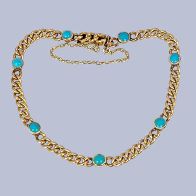 Antique Turquoise Curb Link Bracelet 9ct Gold