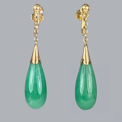 Edwardian 15ct Gold Jade Dangle Earrings