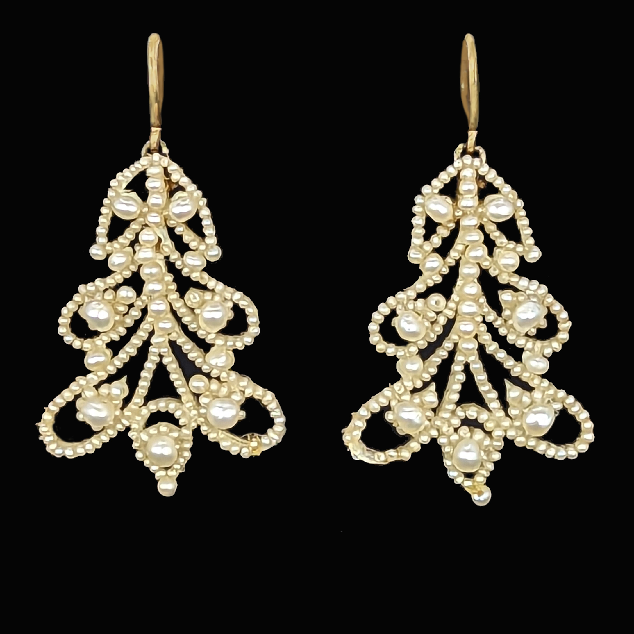 Georgian Seed Pearl Christmas Tree Drop Earrings