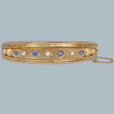 Victorian Sapphire and Diamond Bangle 15ct Gold