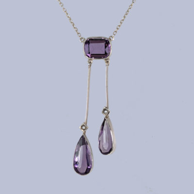 Edwardian Amethyst Pearl Necklace 18ct White Gold