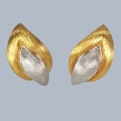 Henry Dunay Leaf Flame Earrings Yellow White Gold
