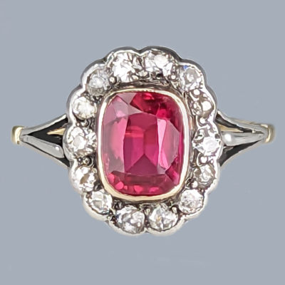 Victorian Ruby and Old Cut Diamond Cluster Ring