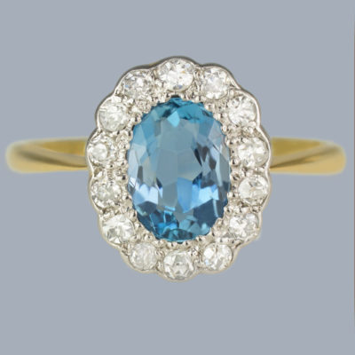 Aquamarine and Diamond Engagement Cluster Ring