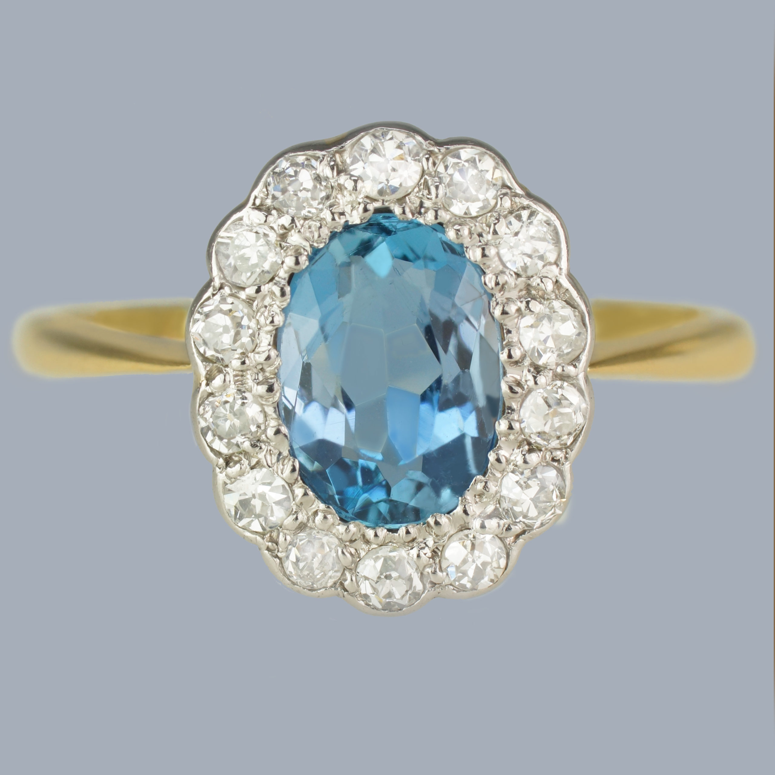 Aquamarine Diamond Cluster Ring