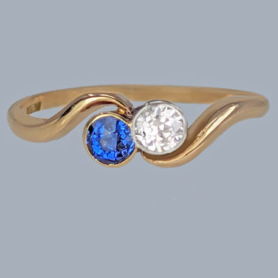 Antique Ring Diamond and Sapphire Twist Ring 18ct Gold