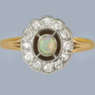 Antique Opal Diamond Cluster Ring 18ct Edwardian