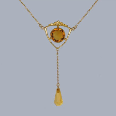 Edwardian Citrine Necklace 9ct Gold Antique Pendant