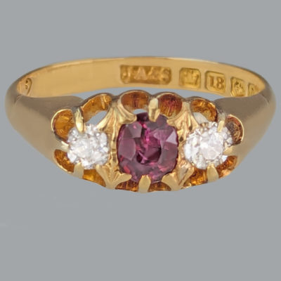 Edwardian Ruby and Diamond Trilogy Ring Hallmarked 1901
