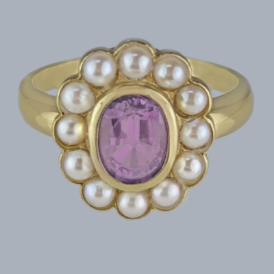 Vintage Amethyst and Pearl Cluster Ring Victorian Style