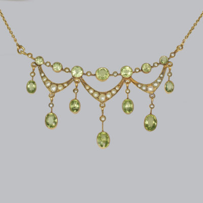 Vintage BIRKS Peridot Seed Pearl Necklace Pendant