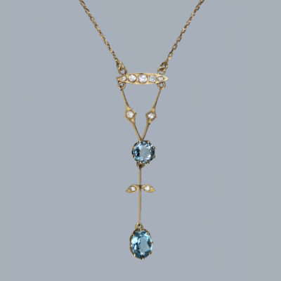 Antique Aquamarine and Diamond Pendant Necklace