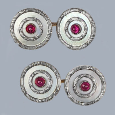 Art Deco Mother of Pearl and Ruby Cufflinks