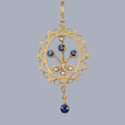 Antique Sapphire and Pearl Pendant 9ct Gold