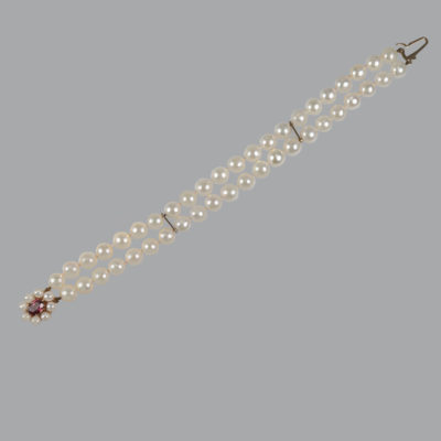 Vintage Pearl Bracelet with Garnet Cluster Clasp