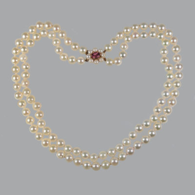 Vintage Cultured Pearl Necklace with Floral Garnet Clasp