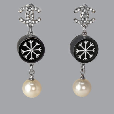 CHANEL Snowdrop CC Crystal Pearl Drop Post Earrings