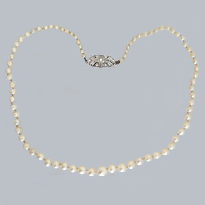 Art Deco Pearl Necklace Diamond Clasp with Gem Certificate